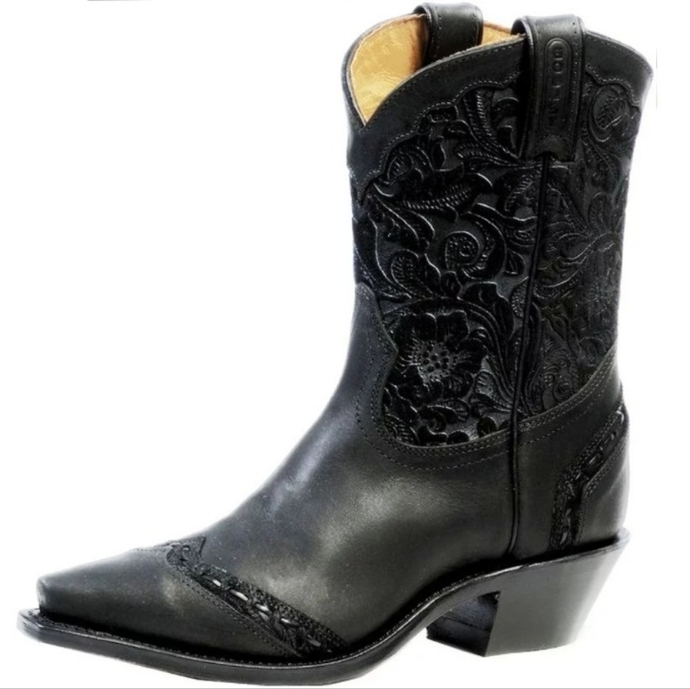 Boulet 9.5 Selvaggio Leather Snip Toe Floral Tooled Boots
